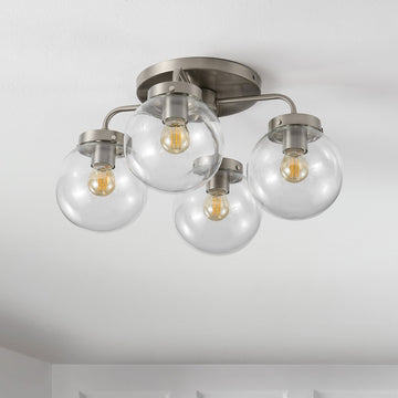 Piper 18" Farmhouse Rustic Iron/Glass LED Semi Flush Mount - JONATHAN Y